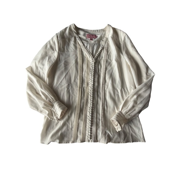 Ted Baker Tops - Cream Pleated V-Neck Blouse Smocked Cuff White Top Size 2